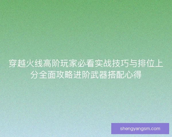 穿越火线高阶玩家必看实战技巧与排位上分全面攻略进阶武器搭配心得