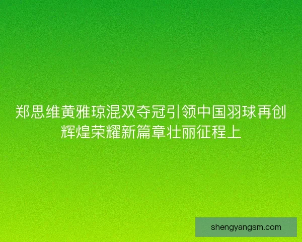 郑思维黄雅琼混双夺冠引领中国羽球再创辉煌荣耀新篇章壮丽征程上